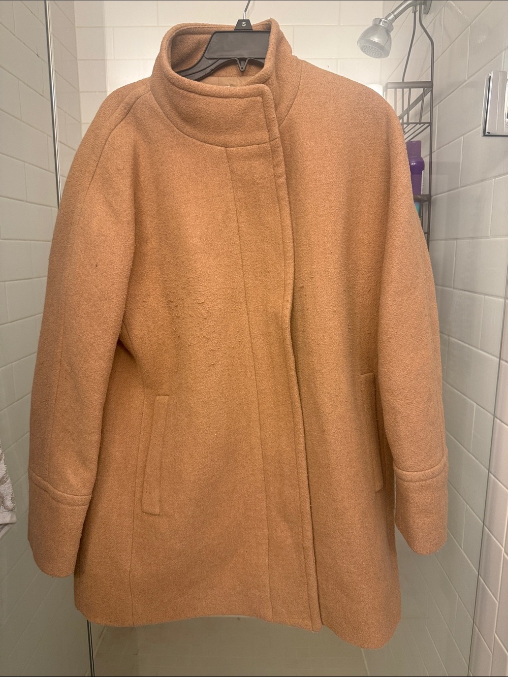 J. Crew Tan Wool-Blend Stand Collar Coat